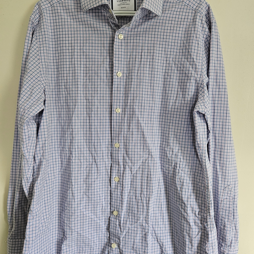Charles Tyrwhitt Blue and White Plaid Shirt